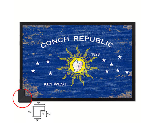 Conch Republic Key West City Florida State Shabby Chic Flag Framed Prints Decor Wall Art Gifts