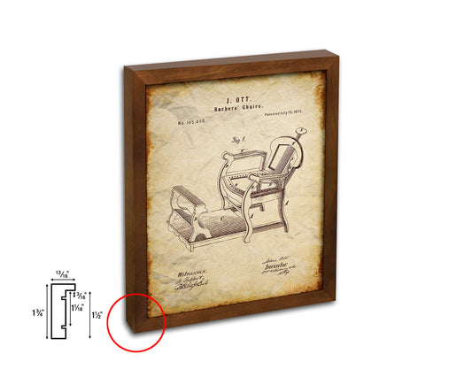 Barber's Chair Barbershop Vintage Patent Artwork Walnut Frame Print Wall Art Decor Gifts