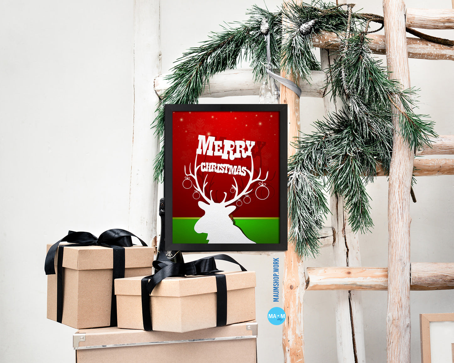 Merry Christmas Holiday Season Gifts Wood Framed Print Home Decor Wall Art