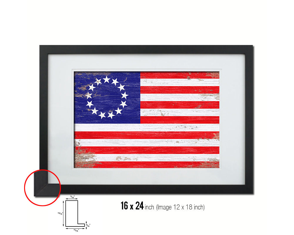 13 Colonies Shabby Chic Military Flag Framed Print Decor Wall Art Gifts