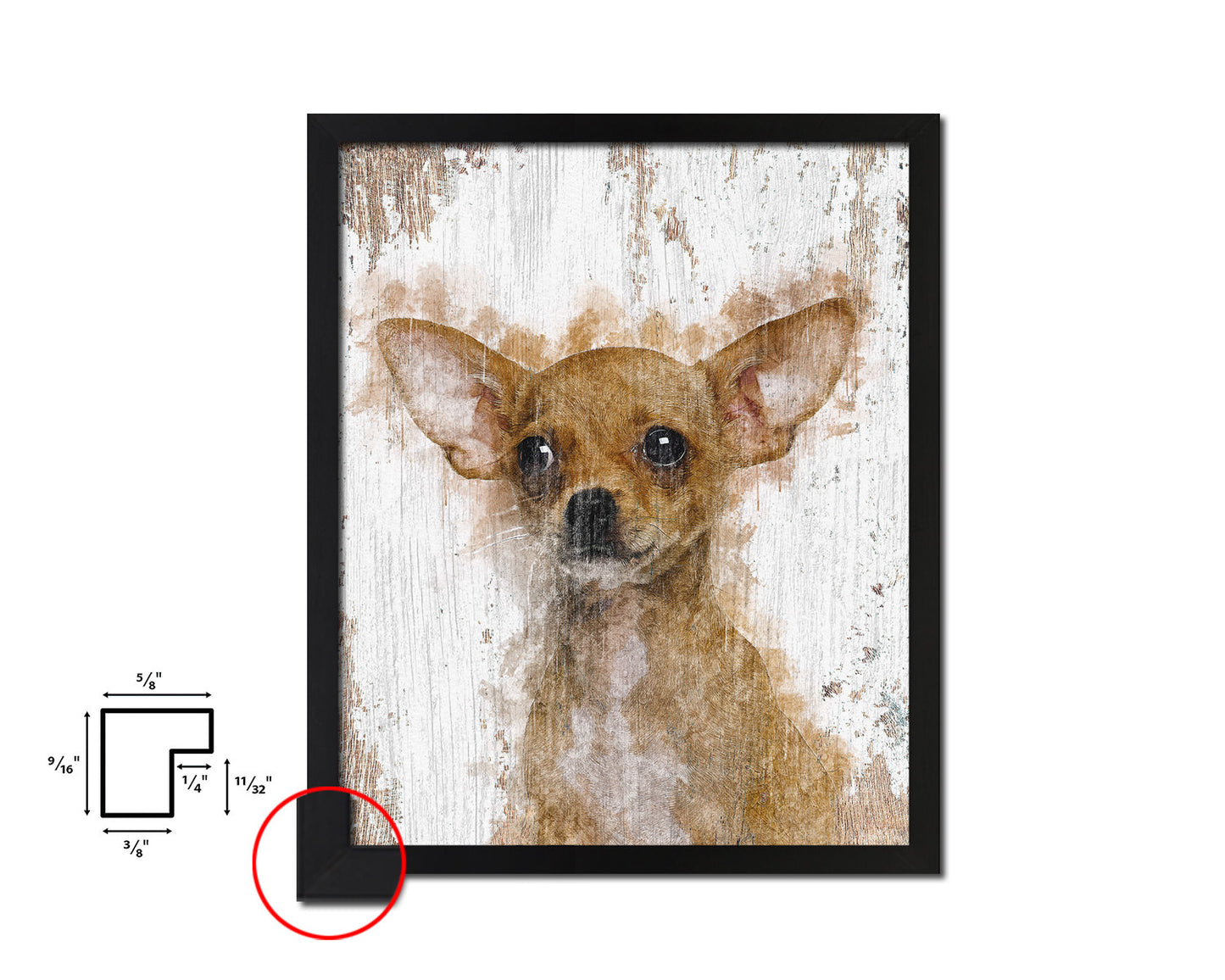 Chihuahua Dog Puppy Portrait Framed Print Pet Watercolor Wall Decor Art Gifts