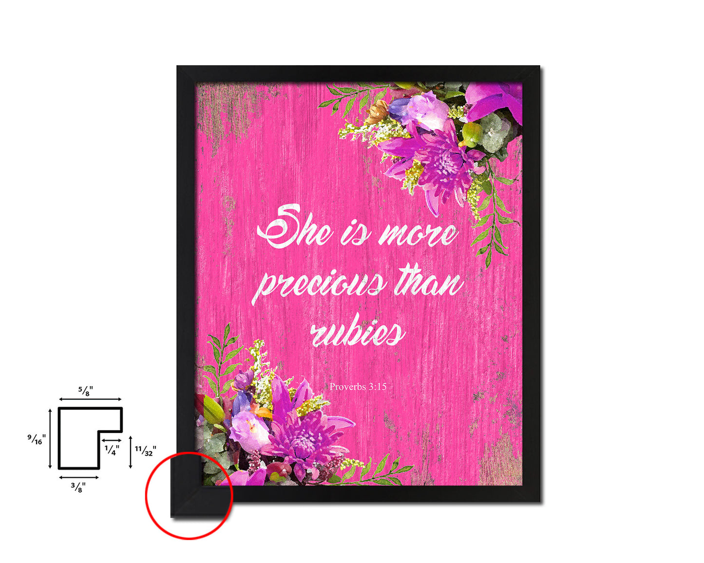 She is more precious than rubies, Proverbs 3:5 Quote Framed Print Home Decor Wall Art Gifts