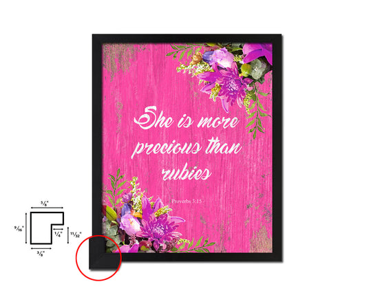 She is more precious than rubies, Proverbs 3:5 Quote Framed Print Home Decor Wall Art Gifts