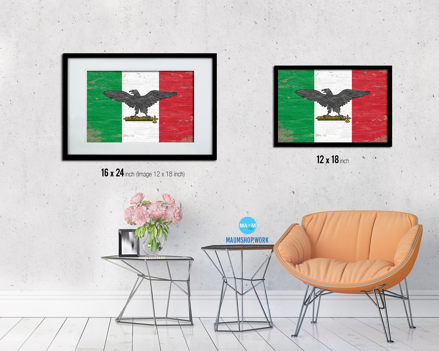 Italy War Eagle Italian Military Shabby Chic Military Flag Framed Print Decor Wall Art Gifts