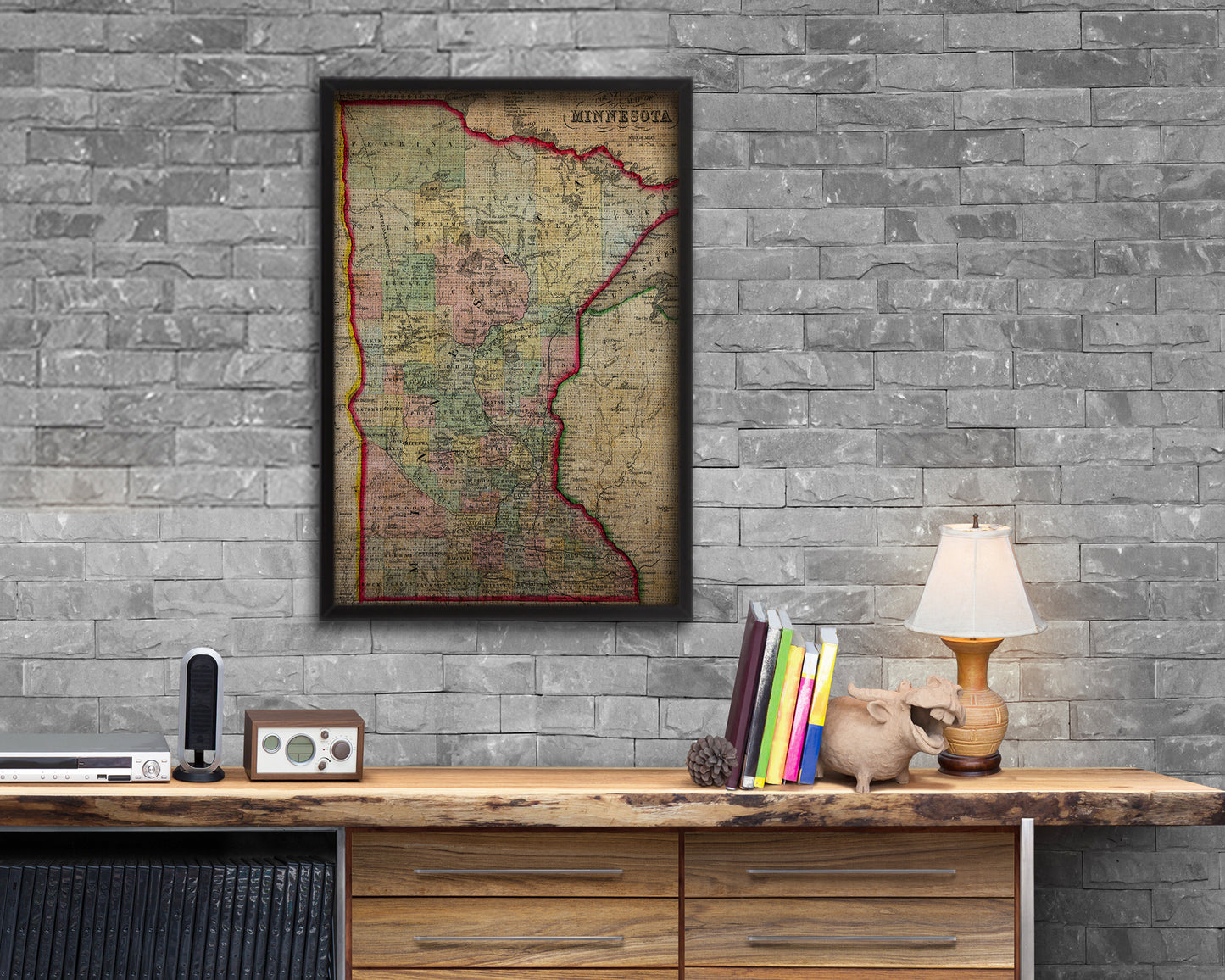 Minnesota Vintage Map Wood Framed Print Art Wall Decor Gifts