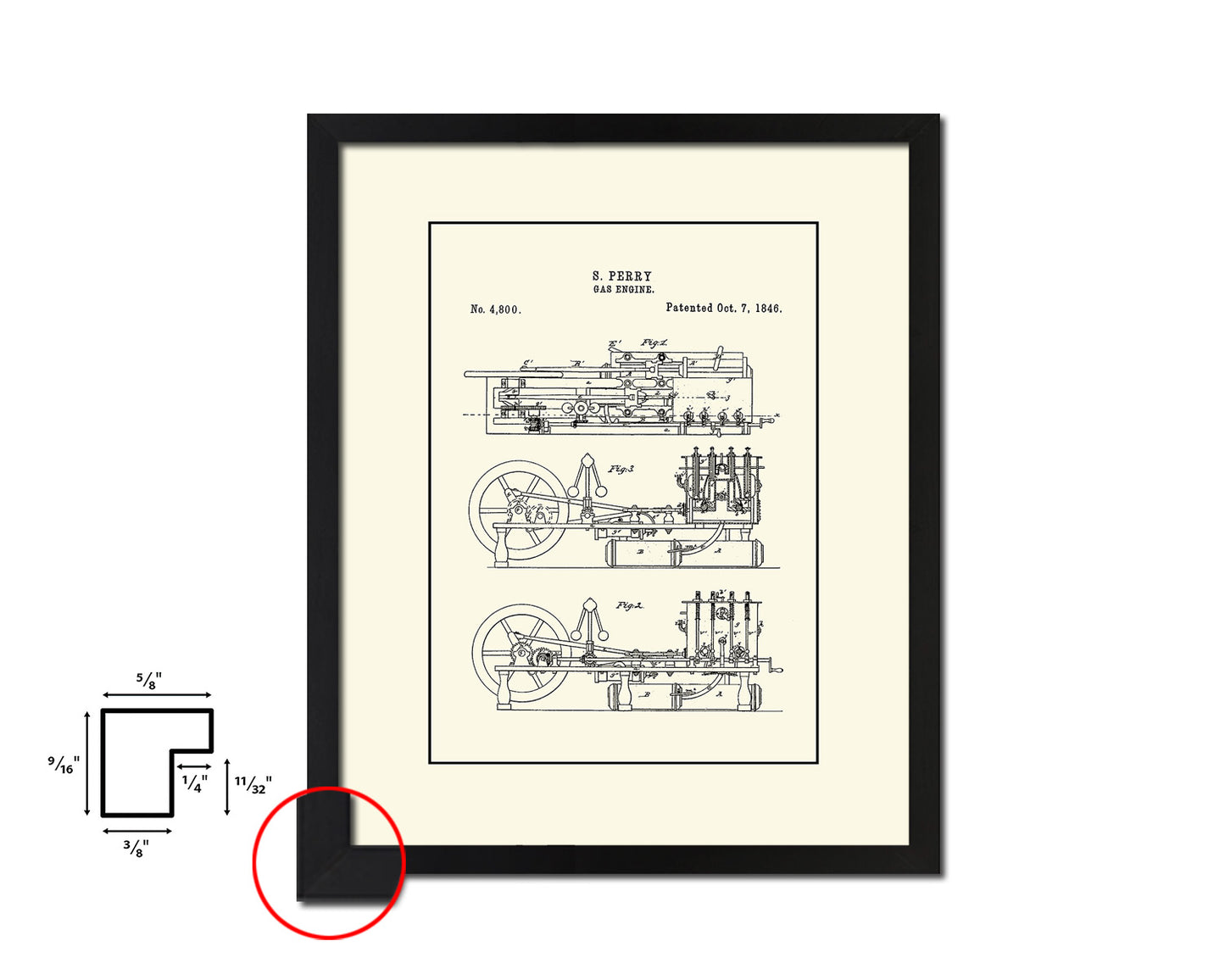 Gas Engine Train Vintage Patent Artwork Black Frame Print Gifts