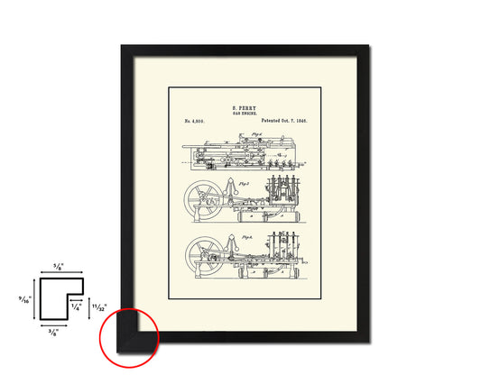 Gas Engine Train Vintage Patent Artwork Black Frame Print Gifts