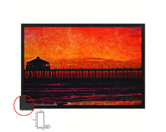 Huntington Beach Sunset Artwork Painting Print Art Frame Home Wall Decor Gifts