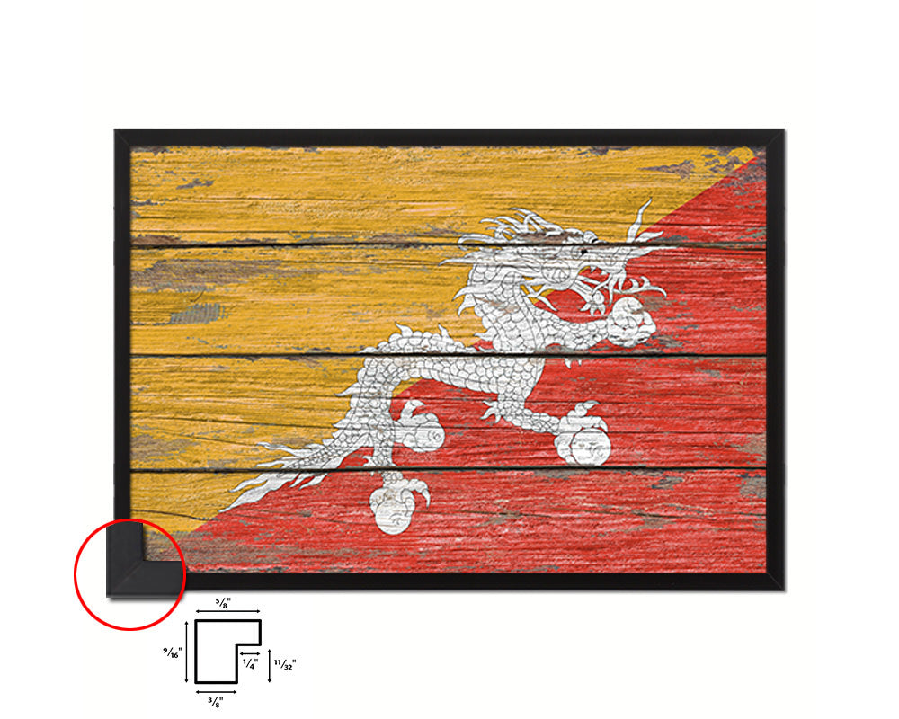 Bhutan Country Wood Rustic National Flag Wood Framed Print Wall Art Decor Gifts