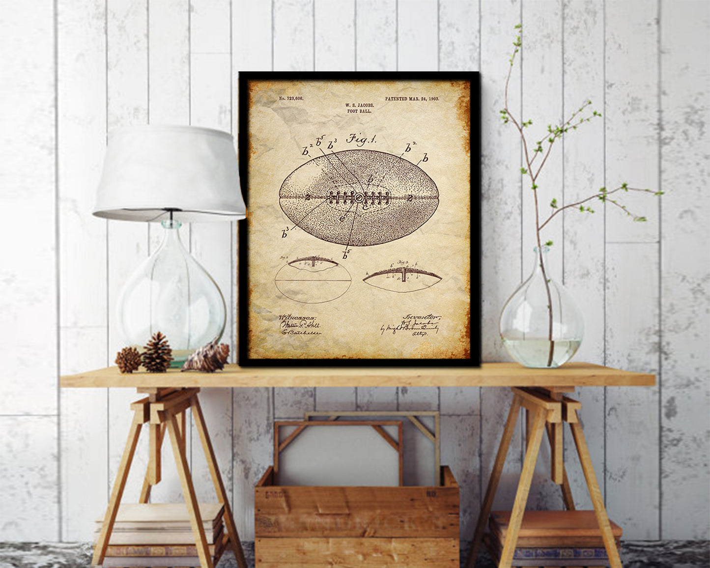 Football Sports Vintage Patent Artwork Walnut Frame Gifts