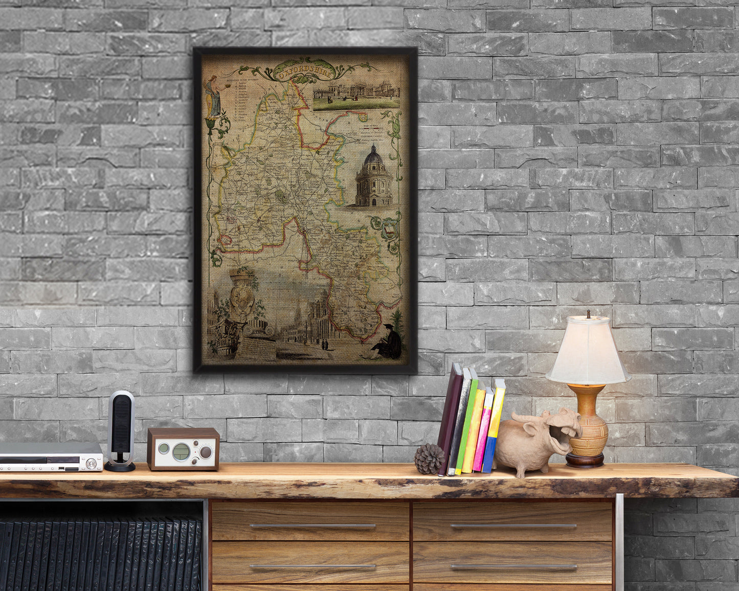 Oxfordshire Vintage Map Wood Framed Print Art Wall Decor Gifts