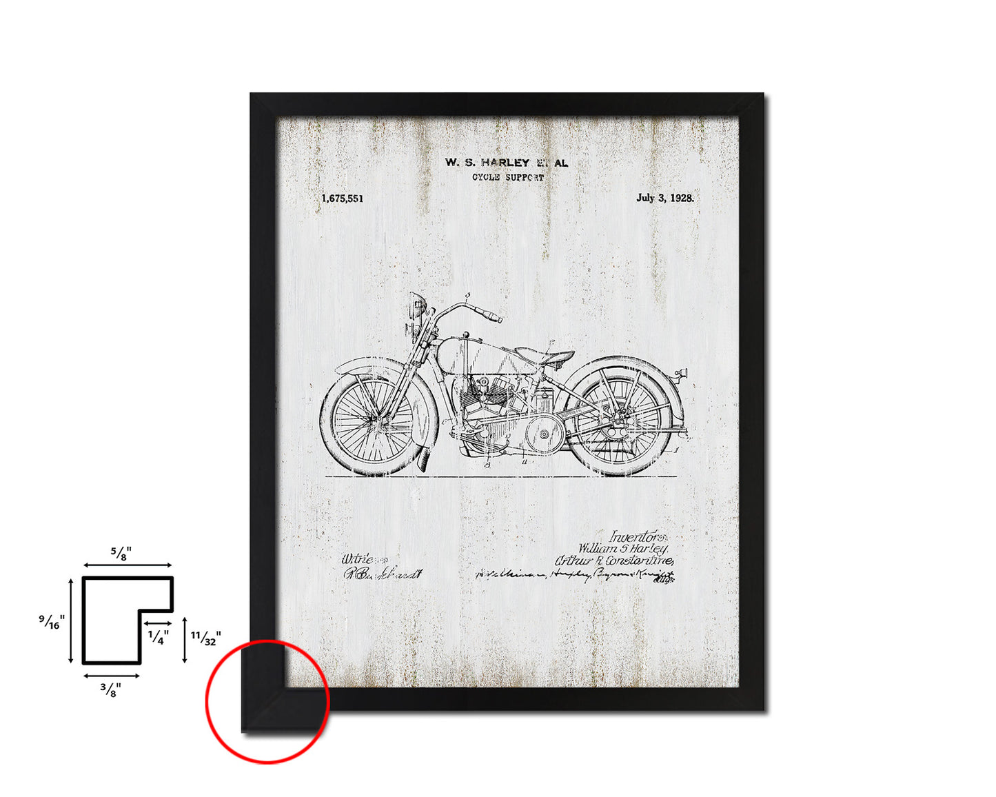 Cycle Support Motocycle Vintage Patent Artwork Black Frame Print Gifts