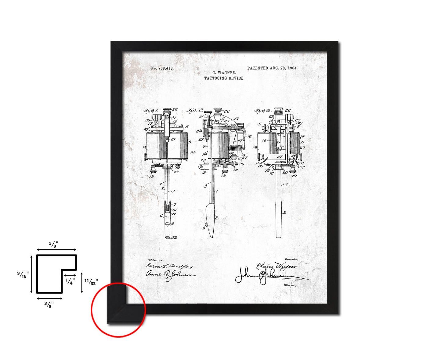 Electric Tattooing Device Tattoo Vintage Patent Artwork Black Frame Print Gifts