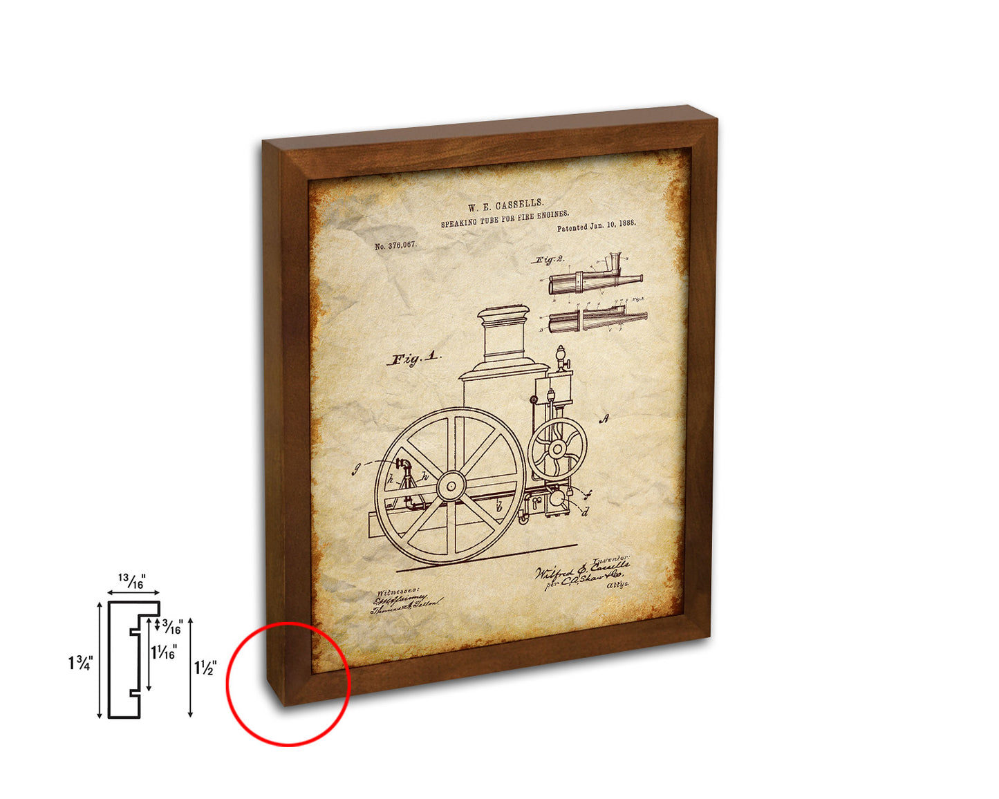 Speaking Tube Engines Firefighter Vintage Patent Artwork Walnut Frame Gifts