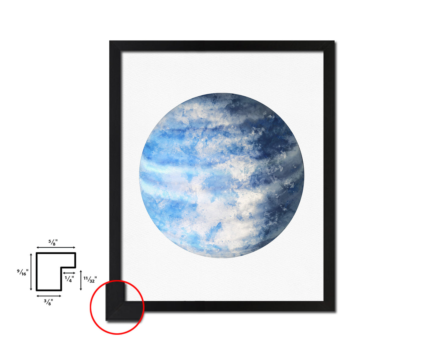 Neptune Planet Prints Watercolor Solar System Wood Framed Paper Print Wall Art Decor Gifts