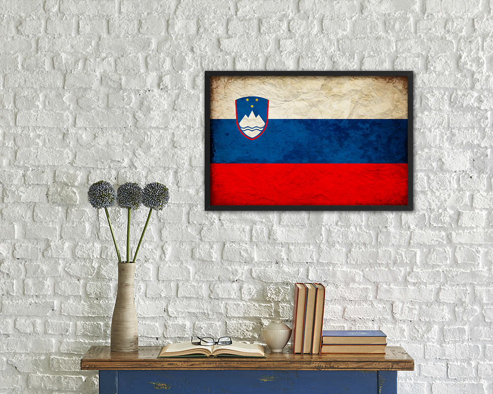 Slovenia Country Vintage Flag Wood Framed Print Wall Art Decor Gifts