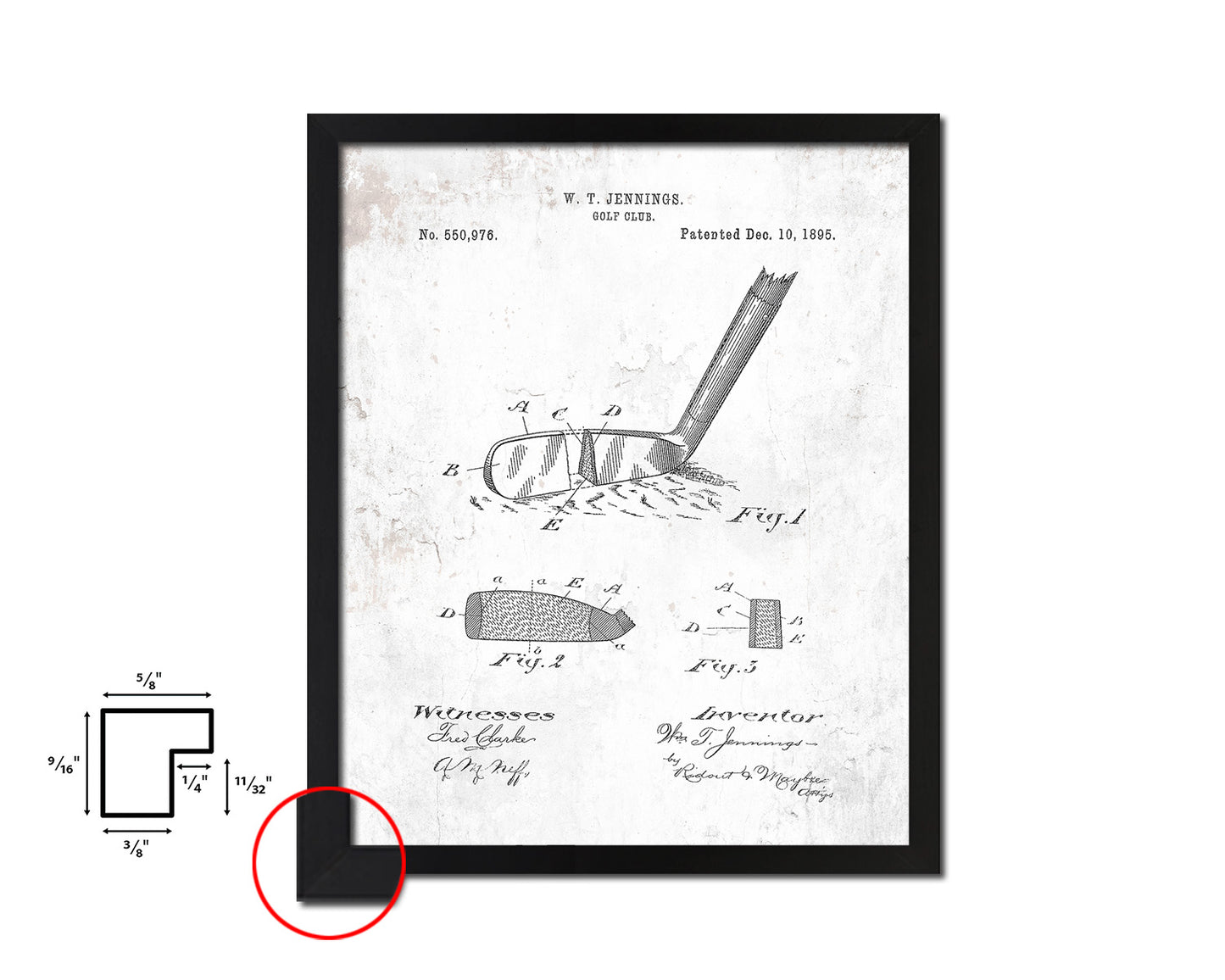 Golf Club Sports Vintage Patent Artwork Black Frame Print Gifts