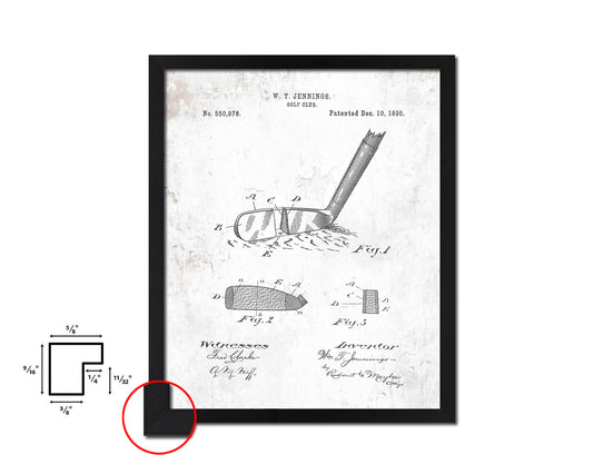 Golf Club Sports Vintage Patent Artwork Black Frame Print Gifts