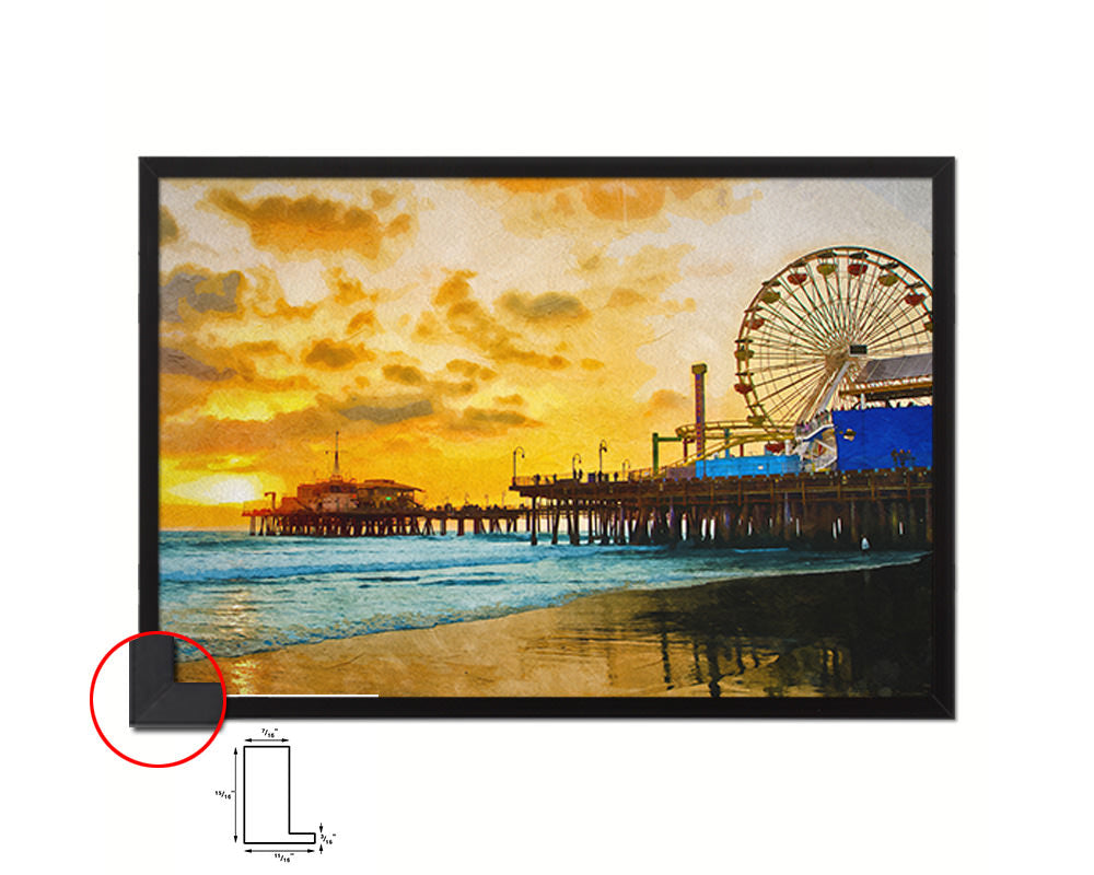 Santa Monica Pier Sunset Artwork Painting Print Art Frame Home Wall Decor Gifts