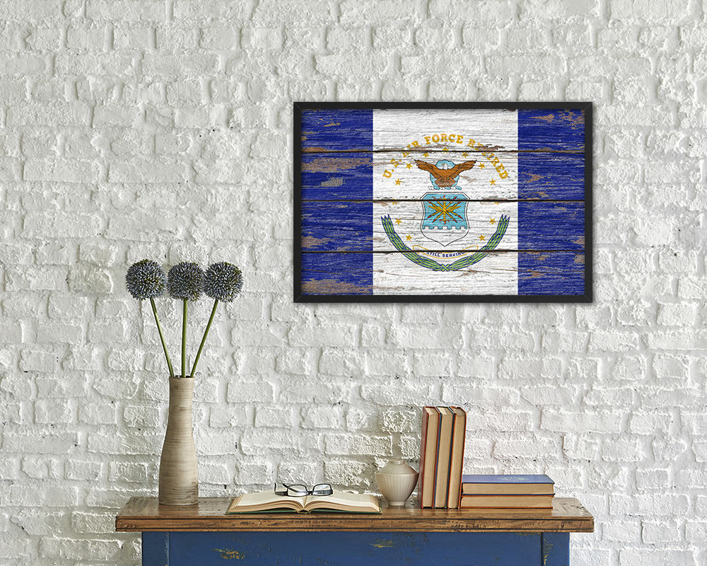 US Air Force Retired Wood Rustic Flag Wood Framed Print Wall Art Decor Gifts