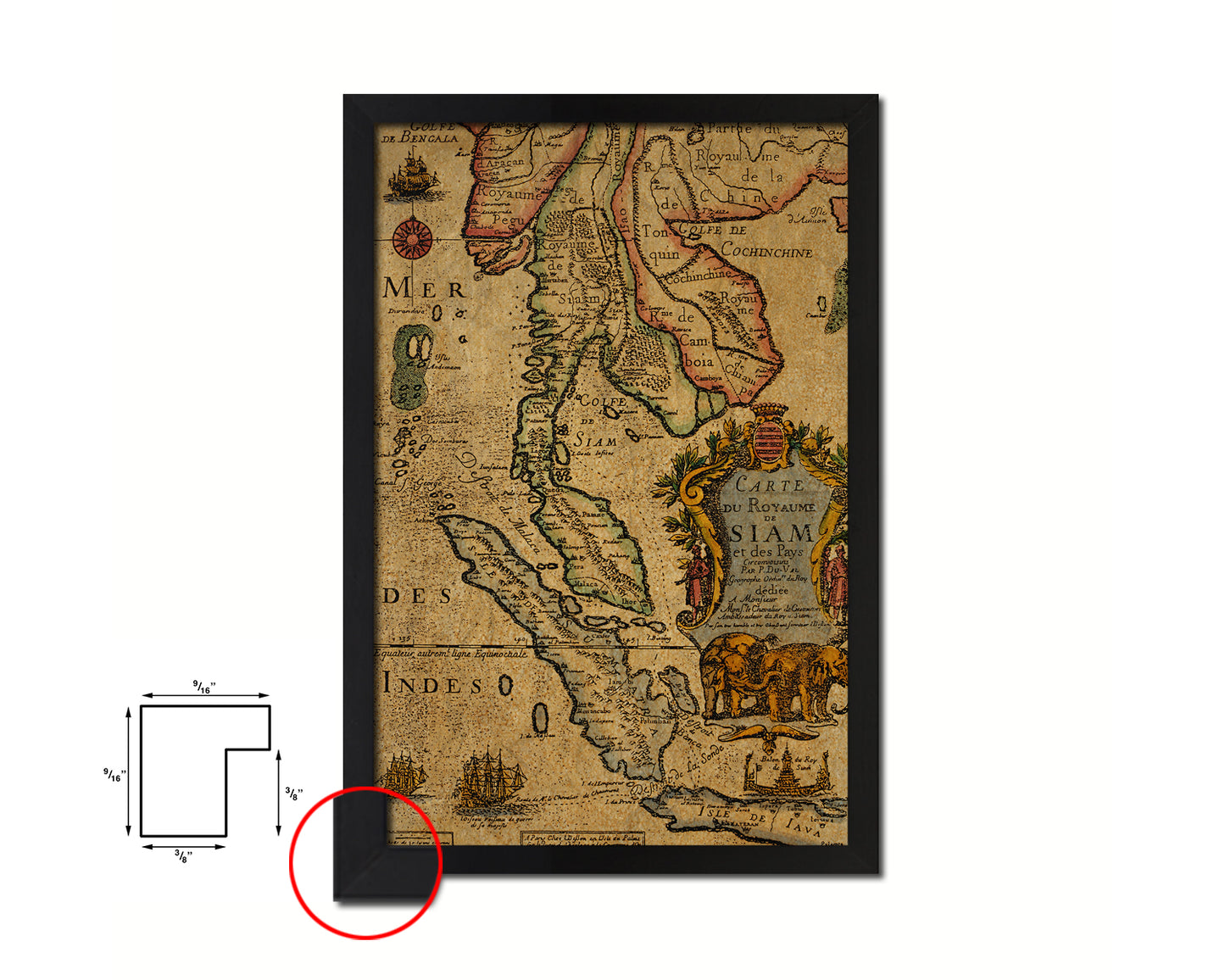 Thailand 17 Century Historical Map Wood Framed Print Art Wall Decor Gifts