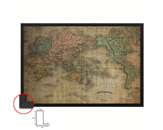 World Western and Eastern Hemispheres 1800 Vintage Map Framed Print Art Wall Decor Gifts