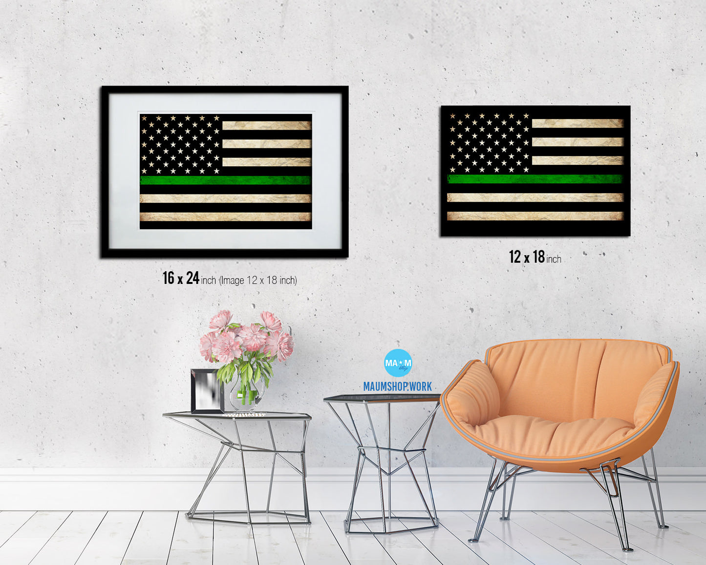 Thin Green Line Support Border Patrol American Vintage Military Flag Art