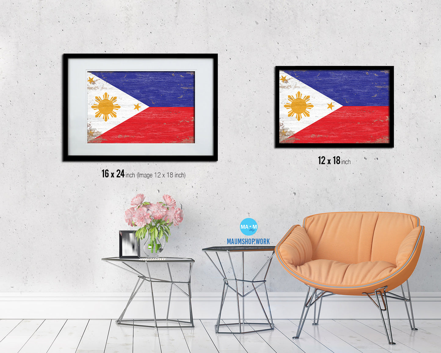 Philippines Shabby Chic Country Flag Wood Framed Print Wall Art Decor Gifts