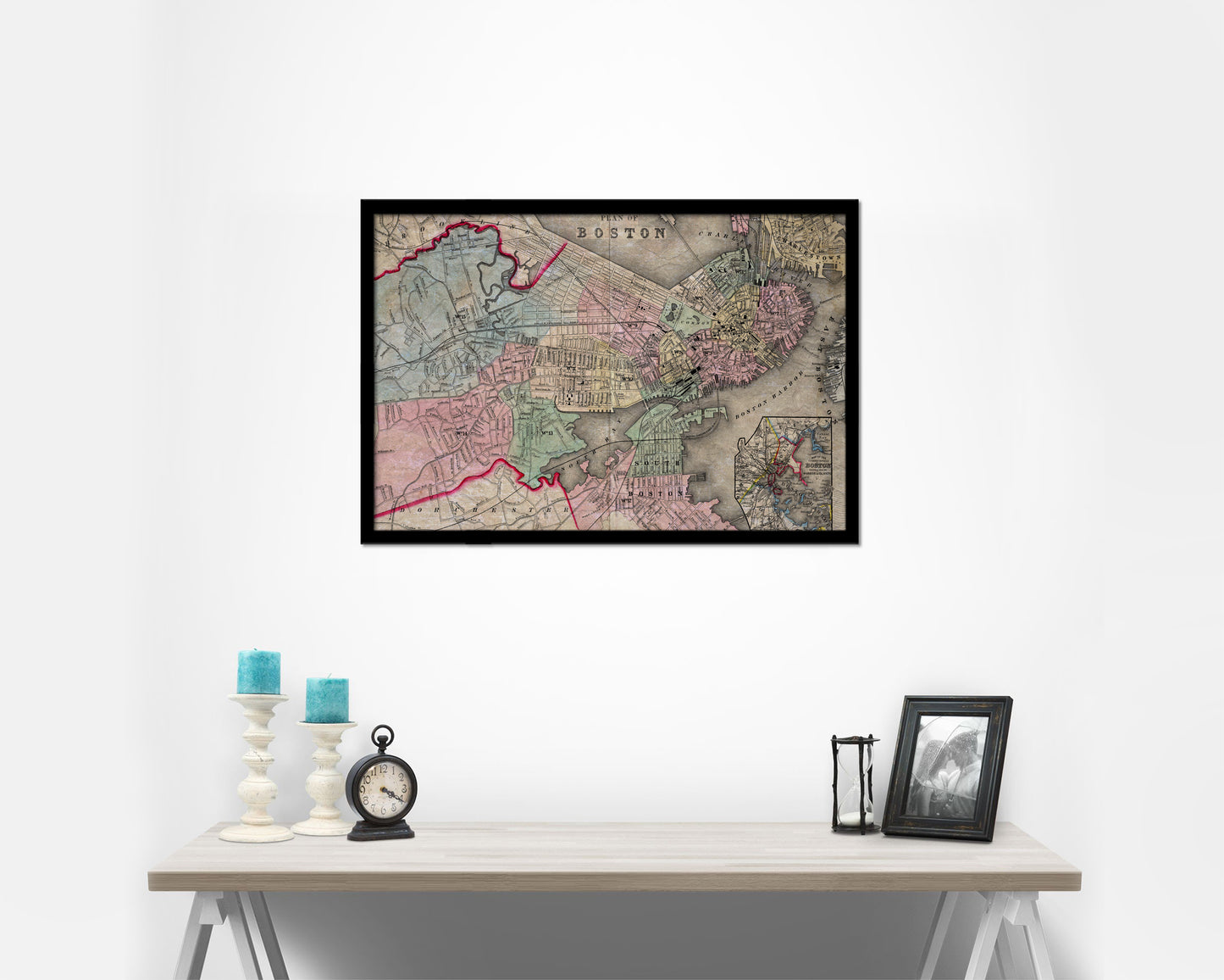 Boston Historical Map Framed Print Art Wall Decor Gifts