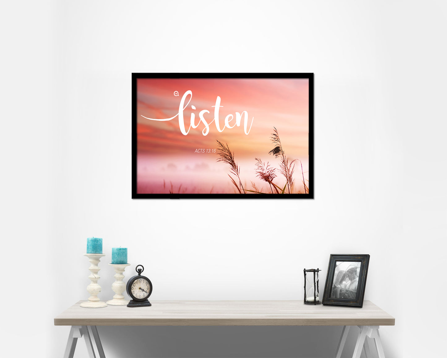 Listen, Acts 13:16 Bible Verse Scripture Framed Print Wall Decor Art Gifts