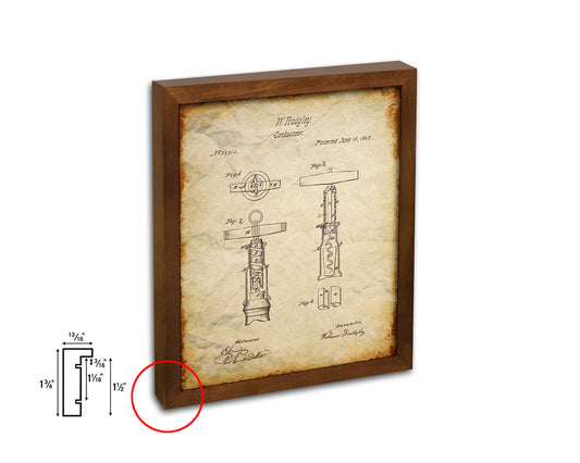 Corkscrew Wine Vintage Patent Artwork Walnut Frame Gifts