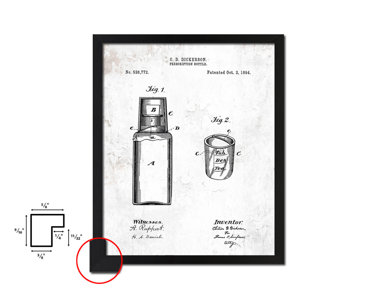 Prescription Bottle Pharmacist Vintage Patent Artwork Black Frame Print Gifts