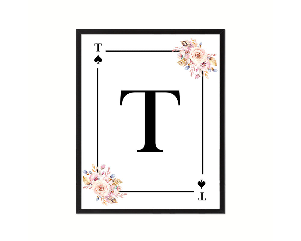 Letter T Personalized Boho Monogram Spade Card Decks Framed Print Wall Art Decor Gifts