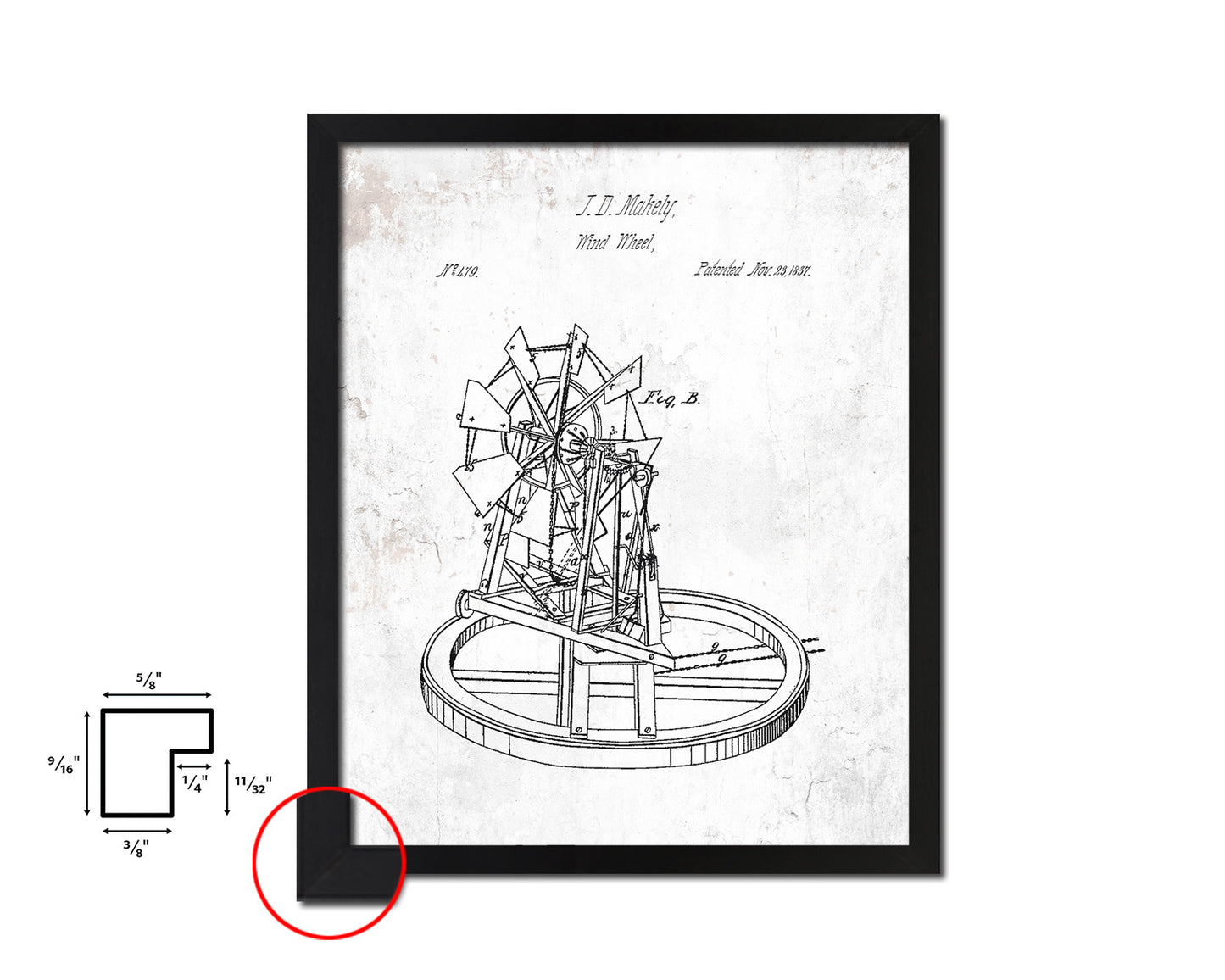 Wind Wheel Farming Vintage Patent Artwork Black Frame Print Gifts