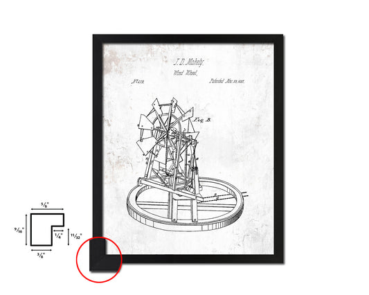 Wind Wheel Farming Vintage Patent Artwork Black Frame Print Gifts