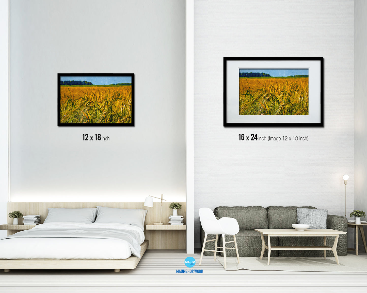 Barley Paddy Field Landscape Artwork Framed Painting Print Art Wall Decor Gifts