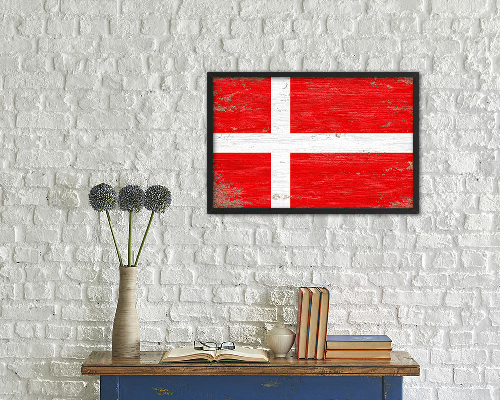 Denmark Shabby Chic Country Flag Wood Framed Print Wall Art Decor Gifts