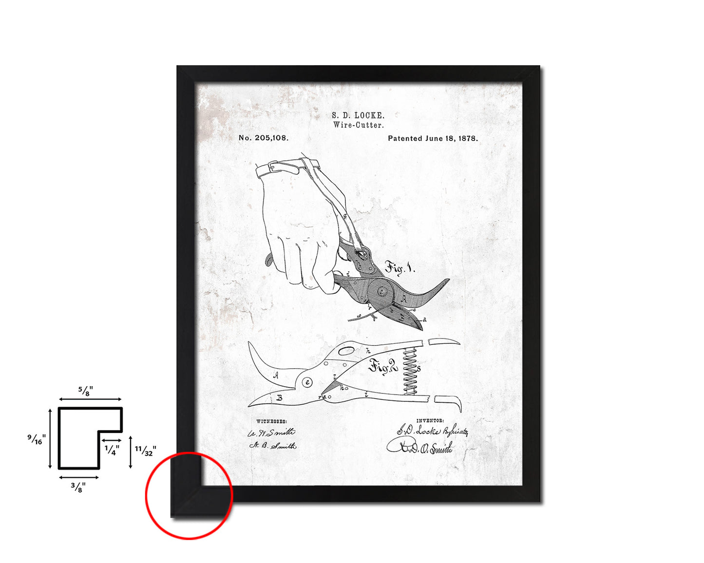 Wire Cutter Tools Vintage Patent Artwork Black Frame Print Gifts