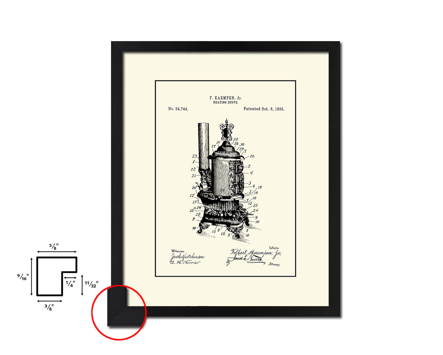 Heating Stove Design Kitchen Vintage Patent Artwork Black Frame Print Gifts