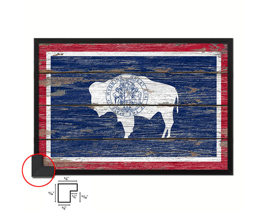 Wyoming State Rustic Flag Wood Framed Paper Prints Wall Art Decor Gifts