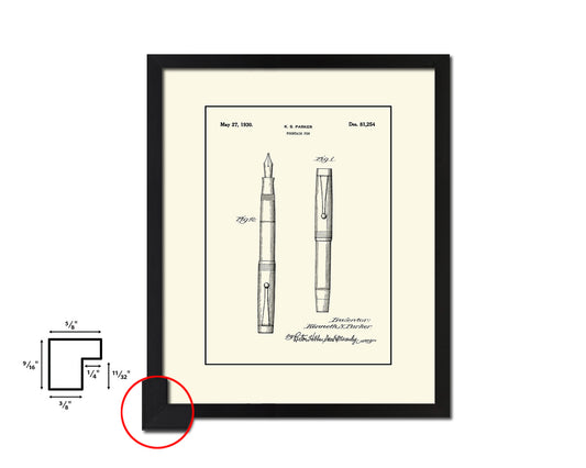 Fountain Pen Office Vintage Patent Artwork Black Frame Print Gifts