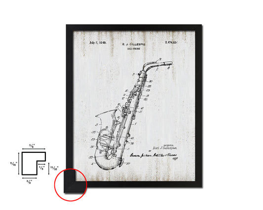 Saxophone Music Vintage Patent Artwork Black Frame Print Wall Art Decor Gifts