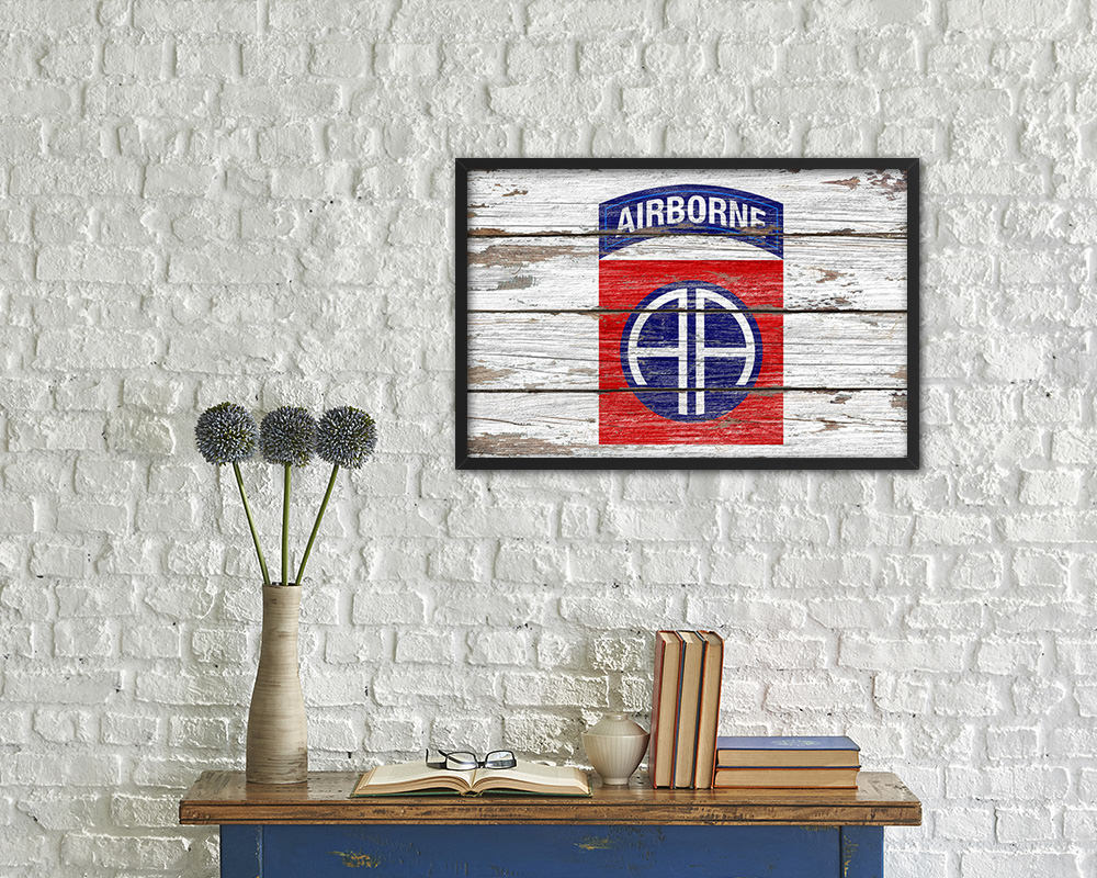 US Army 82nd Airborne Wood Rustic Flag Wood Framed Print Wall Art Decor Gifts