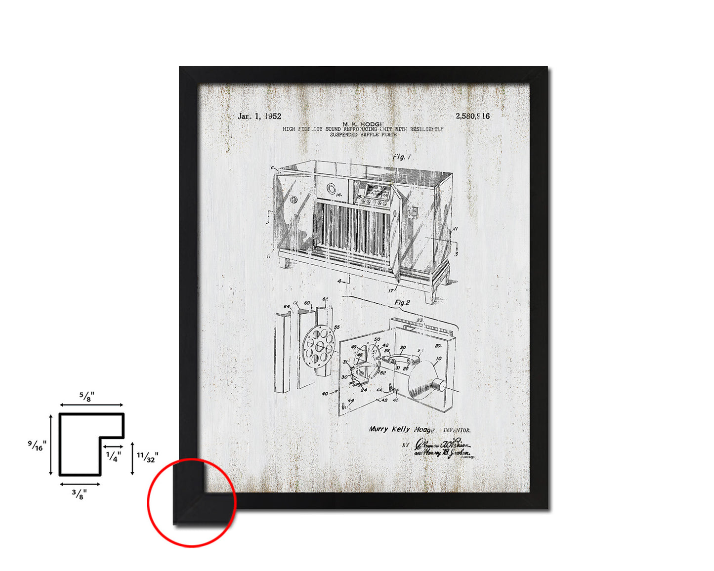 High Fidelity Unit Baffle Plate Sound Patent Artwork Black Frame Print Gifts