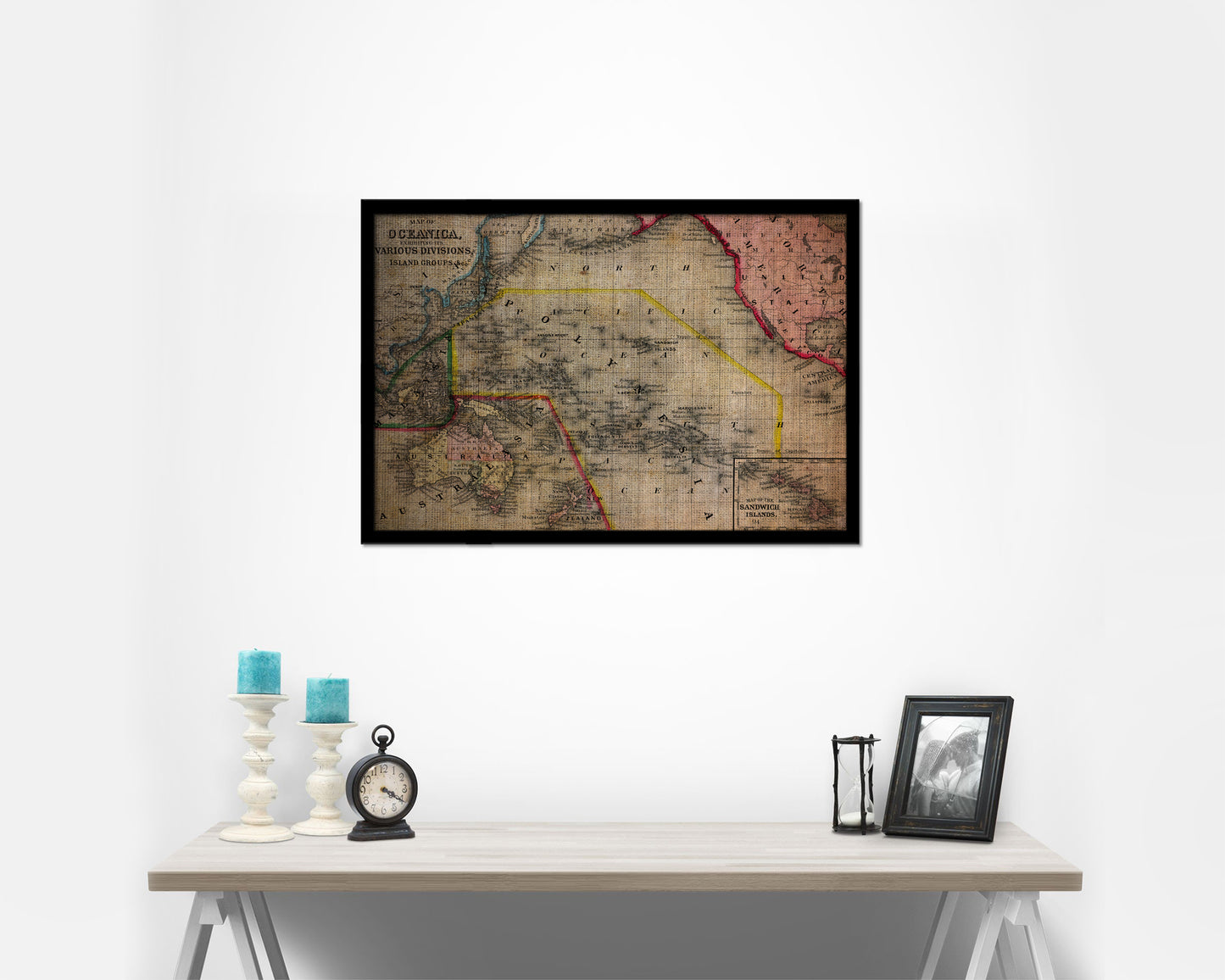 Oceanica Vintage Map Framed Print Art Wall Decor Gifts