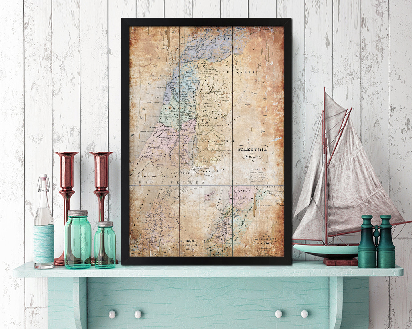 Holy Land Romans David Solomon Israel Palestine Antique Map Wood Framed Print Art Wall Decor Gifts