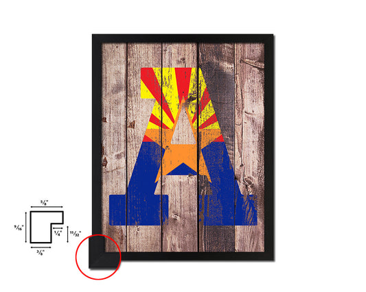 Arizona State Initial Flag Wood Framed Paper Print Decor Wall Art Gifts, Wood