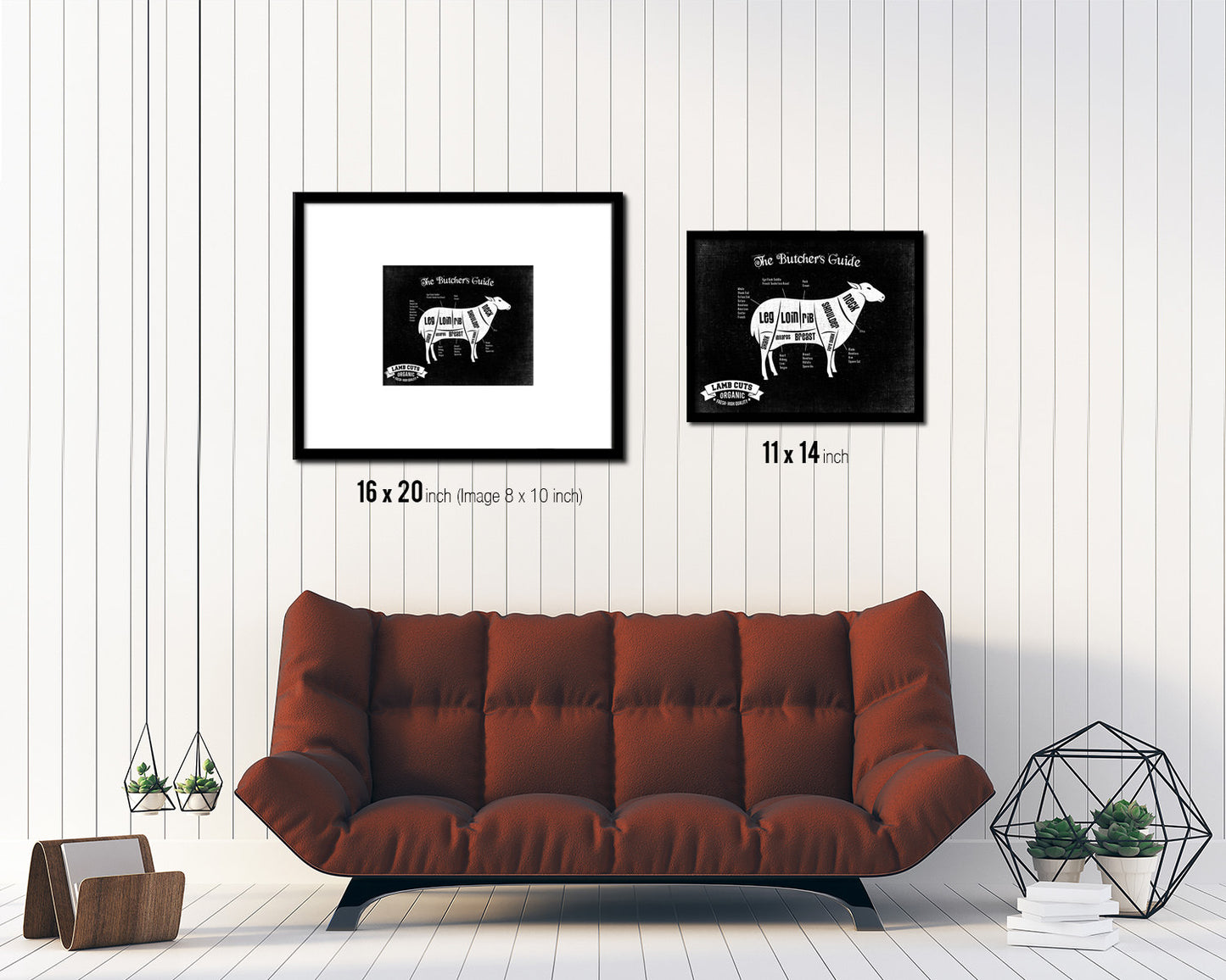 Lamb  Meat Cuts Butchers Chart Wood Framed Paper Print Home Decor Wall Art Gifts