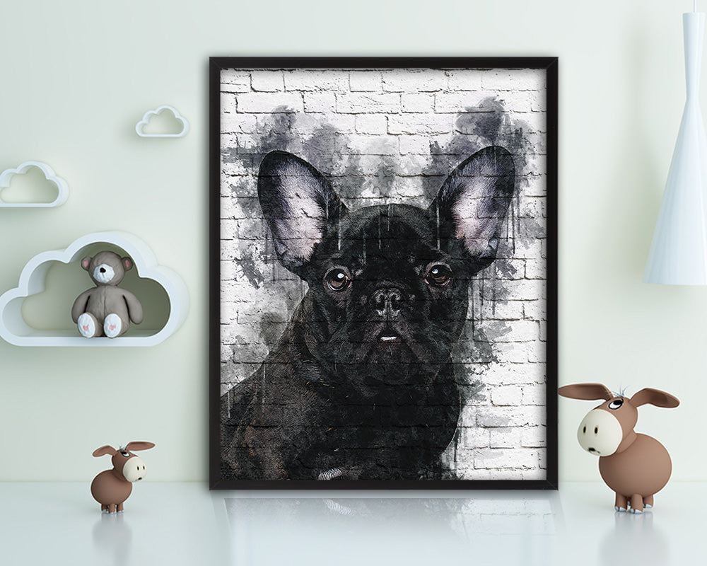 French Bulldog Dog Puppy Portrait Framed Print Pet Watercolor Wall Decor Art Gifts