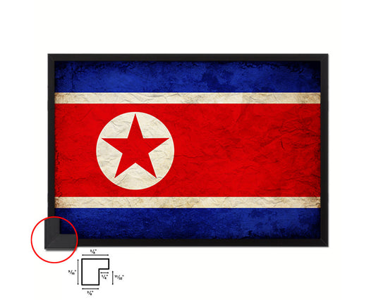 North Korea Country Vintage Flag Wood Framed Print Wall Art Decor Gifts